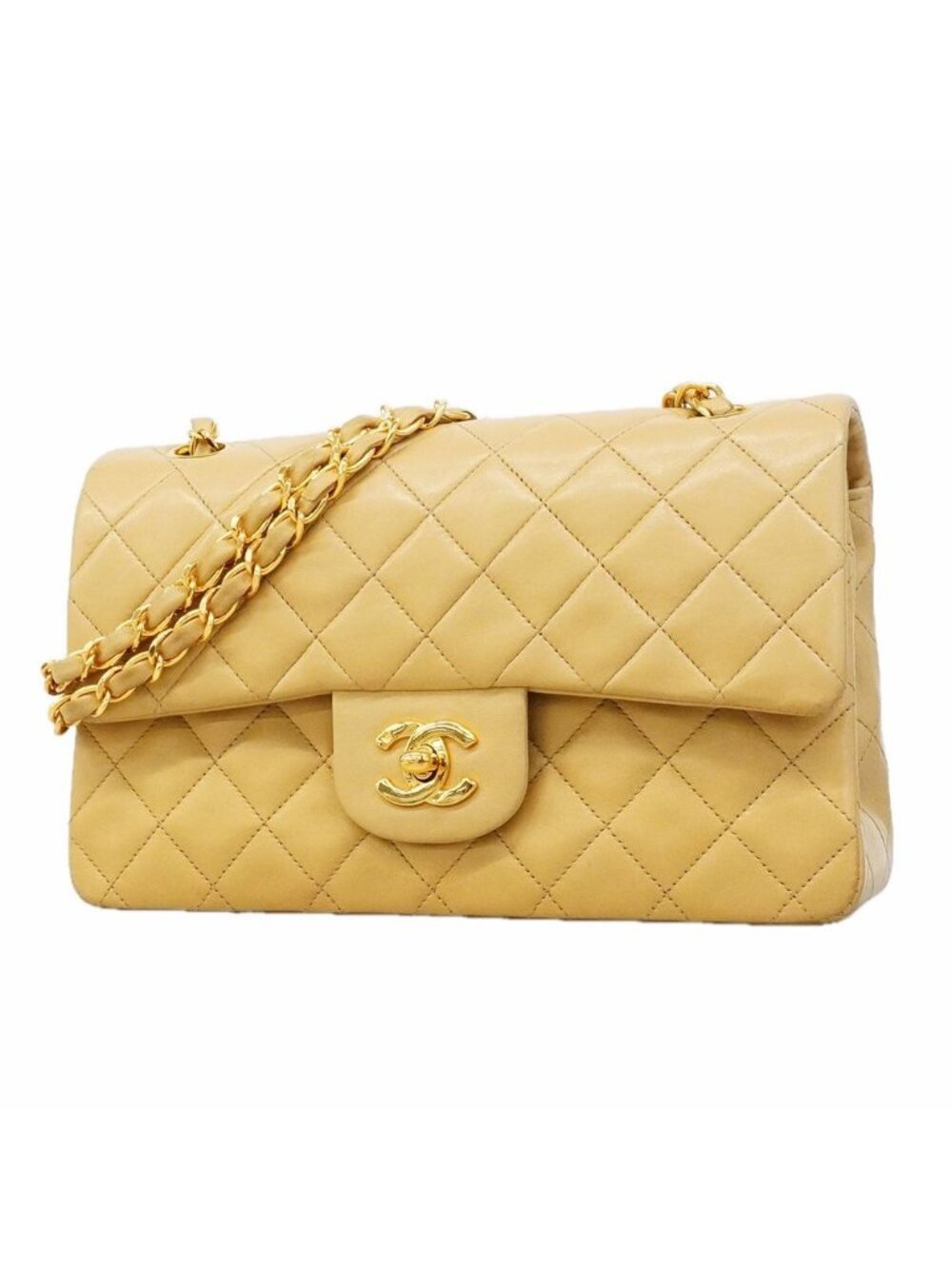 Chanel Shoulder Bag Quilted Lambskin Beige Gold